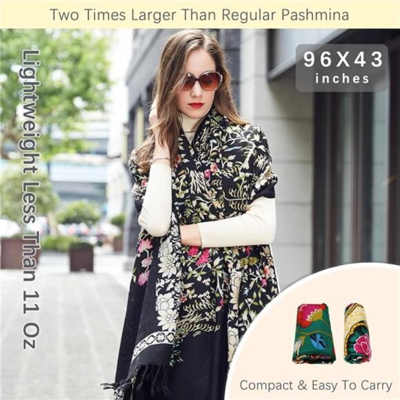 100% Merino Wool Extra Large Pashmina Blanket Travel Scarf Cashmere - Picture 6 of 7